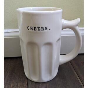 RAE DUNN BY MAGENTA Typewritten "Cheers" Ribbed Beer Mug Cocktail Antler Handle